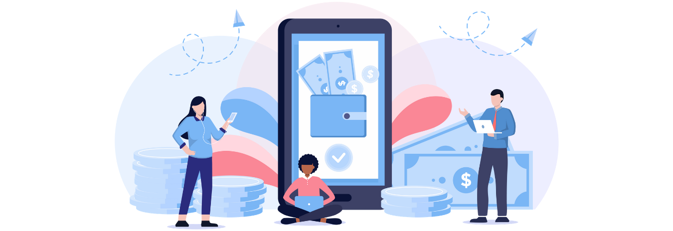 banner Artwork of people using tech